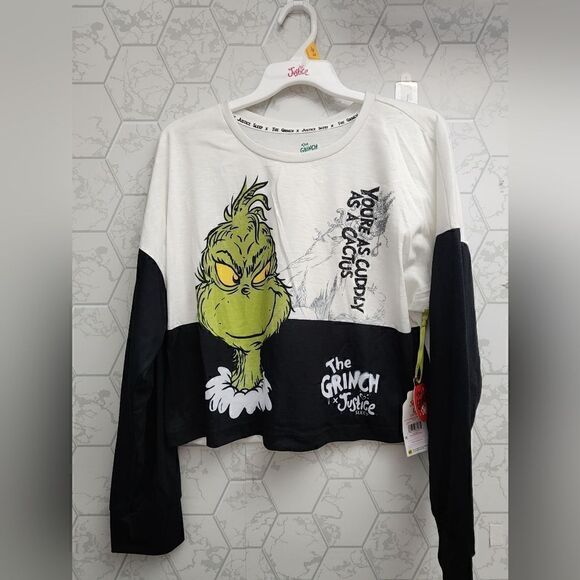 Nwt Justice Girls Size L 12/14 Grinch Long Sleeve Top and Wide Leg Pant - Picture 4 of 12